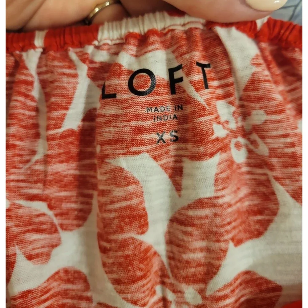 Ann Taylor LOFT Floral Puff Sleeve Blouse Red White Cotton Top Women’s XS